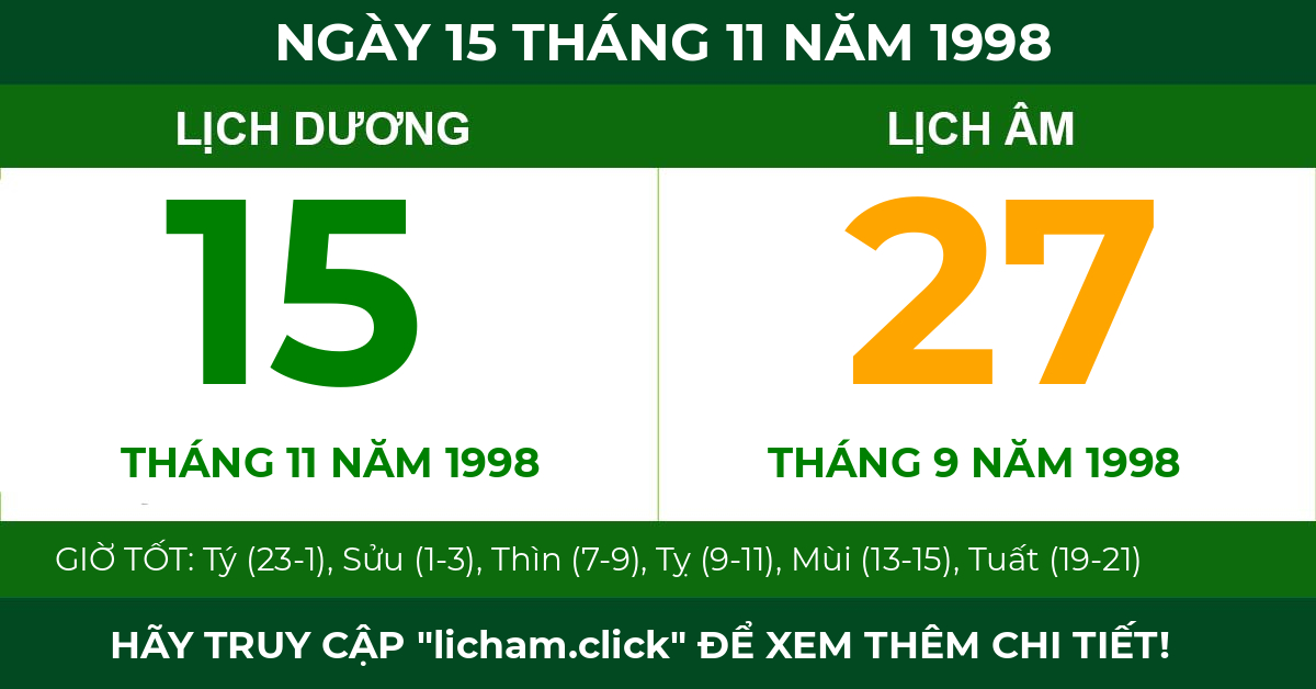 lịch âm ngày 15 tháng 11 năm 1998