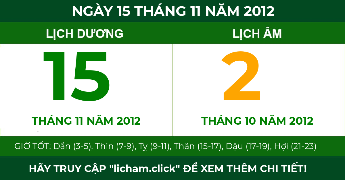 lịch âm ngày 15 tháng 11 năm 2012