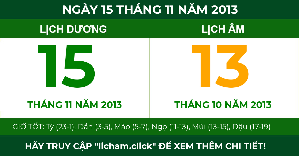lịch âm ngày 15 tháng 11 năm 2013