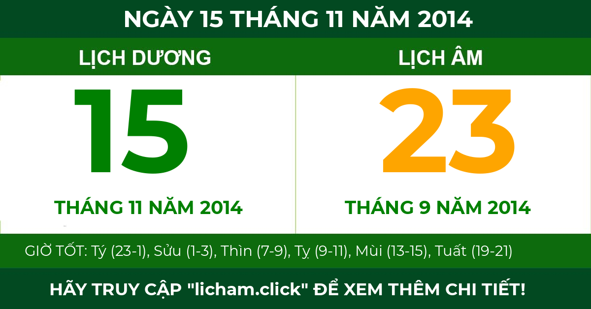lịch âm ngày 15 tháng 11 năm 2014