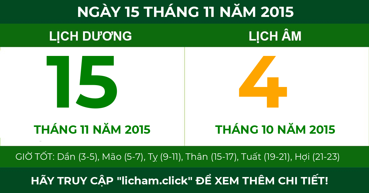 lịch âm ngày 15 tháng 11 năm 2015