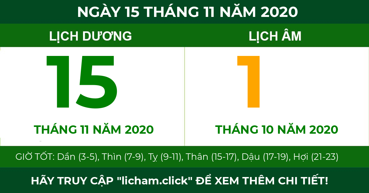 lịch âm ngày 15 tháng 11 năm 2020