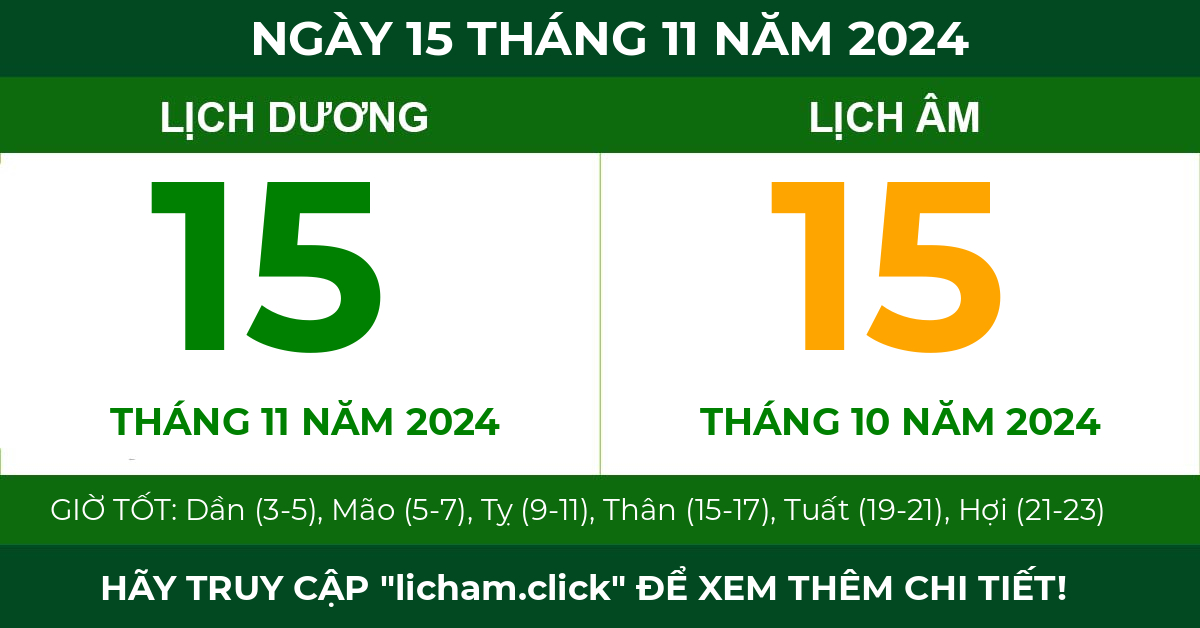 lịch âm ngày 15 tháng 11 năm 2024