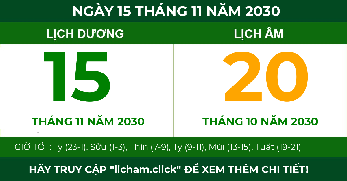 lịch âm ngày 15 tháng 11 năm 2030