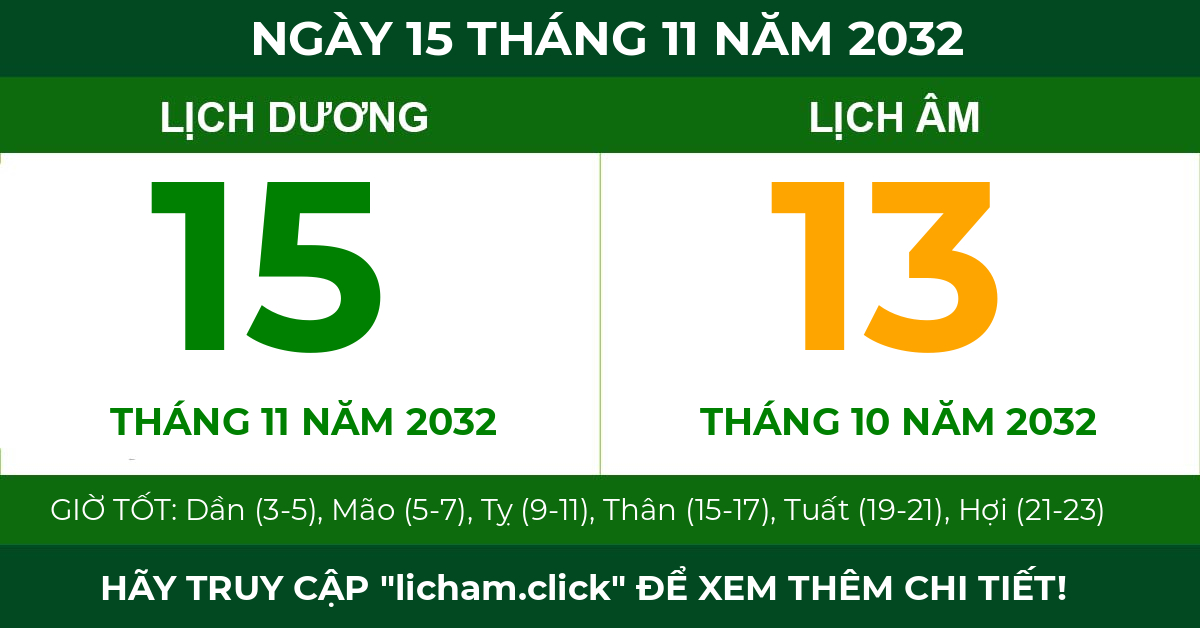 lịch âm ngày 15 tháng 11 năm 2032