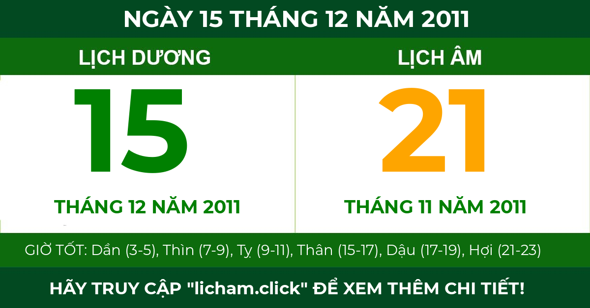 lịch âm ngày 15 tháng 12 năm 2011