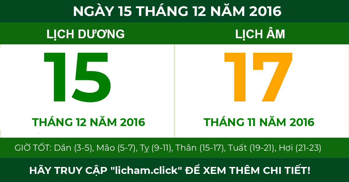 lịch âm ngày 15 tháng 12 năm 2016