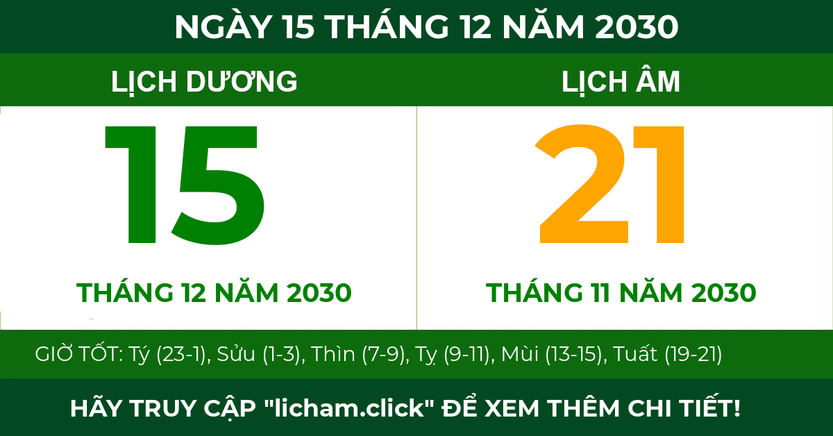 lịch âm ngày 15 tháng 12 năm 2030
