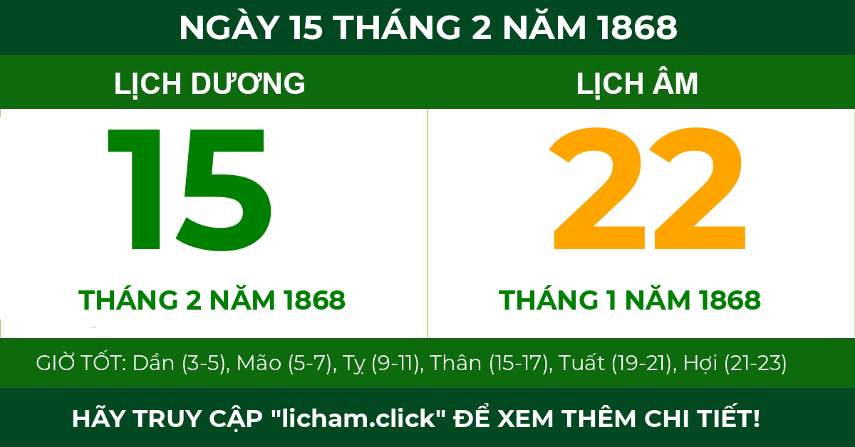 lịch âm ngày 15 tháng 2 năm 1868