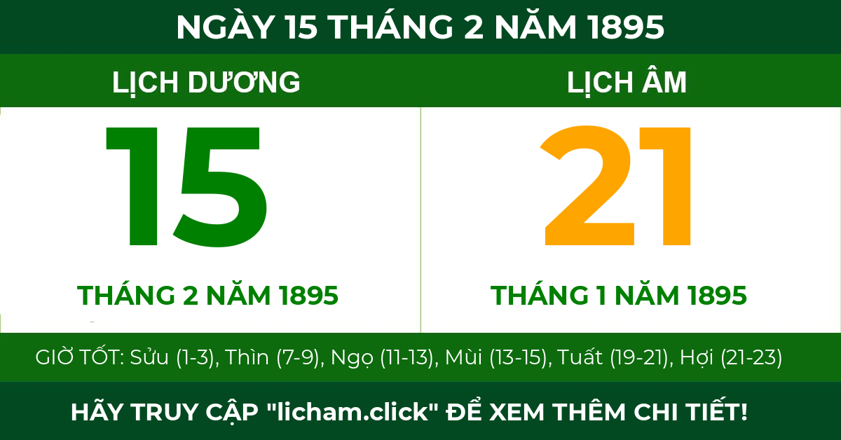 lịch âm ngày 15 tháng 2 năm 1895