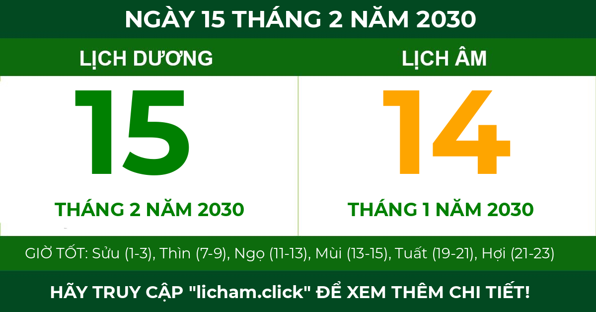 lịch âm ngày 15 tháng 2 năm 2030