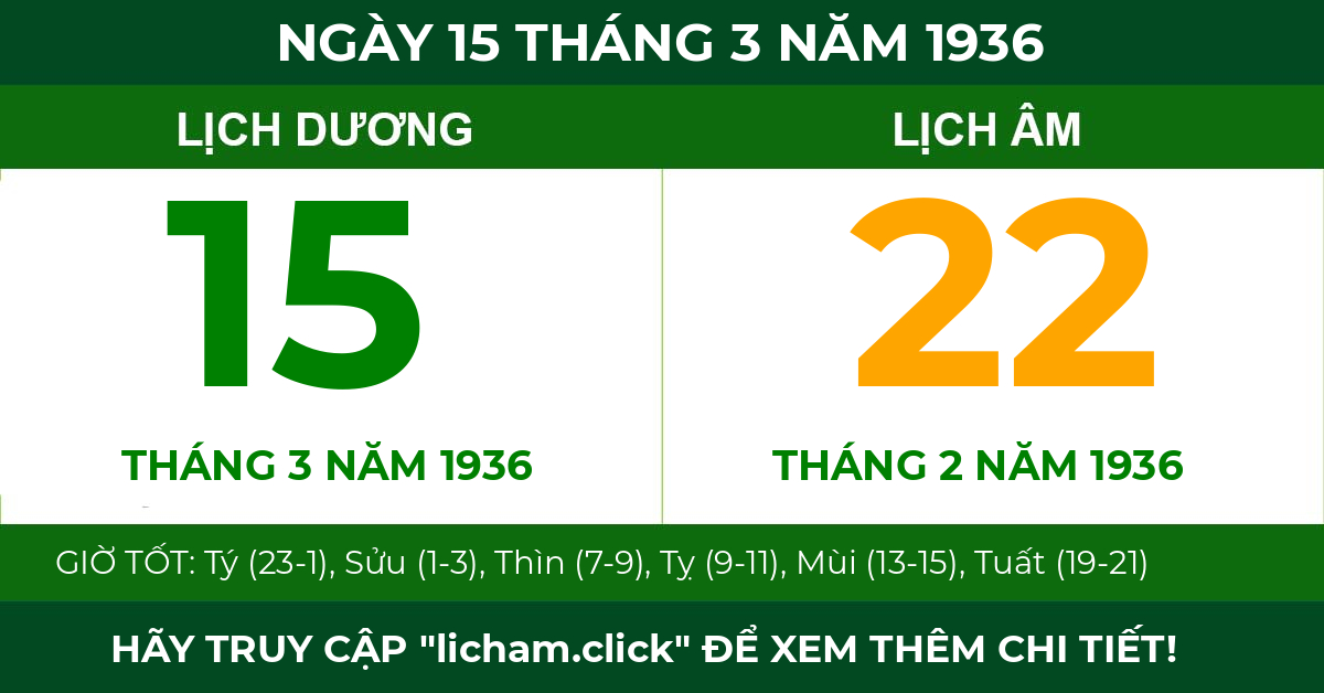 lịch âm ngày 15 tháng 3 năm 1936