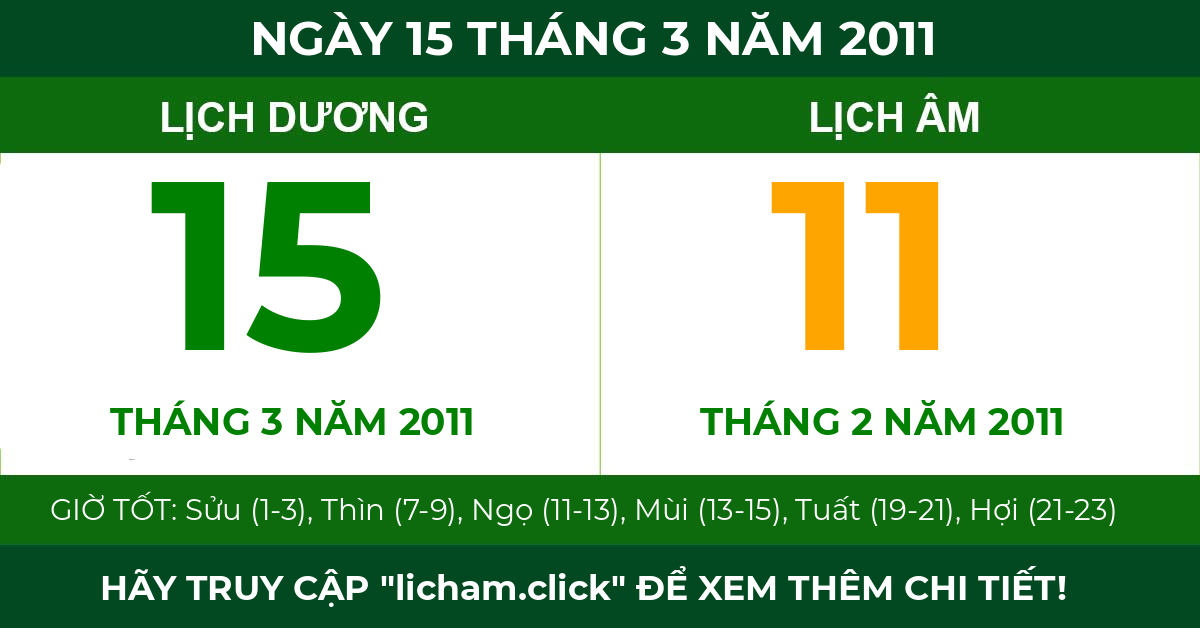 lịch âm ngày 15 tháng 3 năm 2011