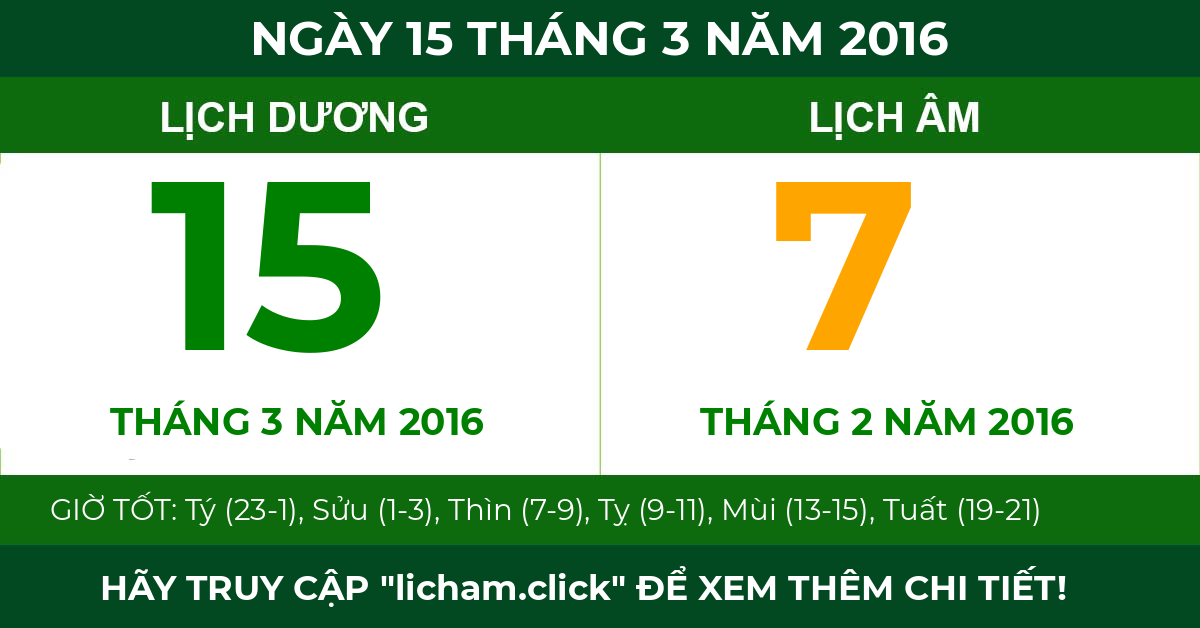 lịch âm ngày 15 tháng 3 năm 2016
