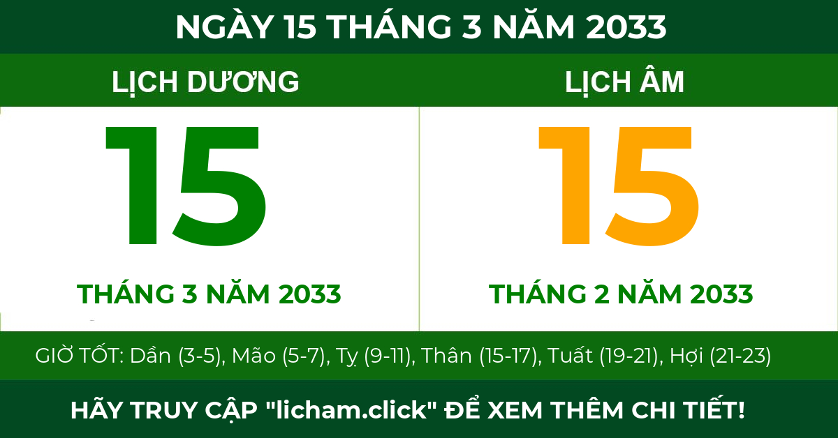 lịch âm ngày 15 tháng 3 năm 2033
