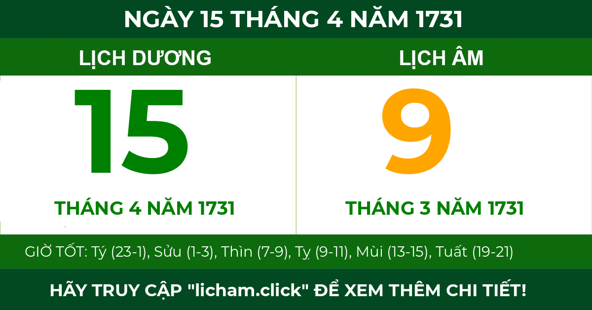 lịch âm ngày 15 tháng 4 năm 1731