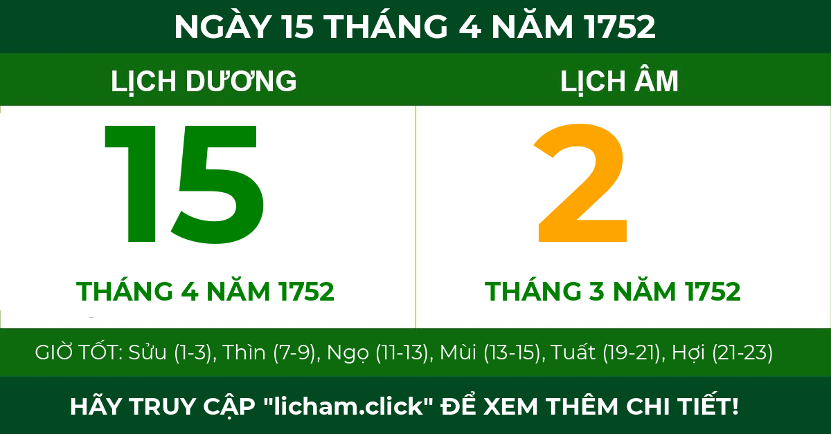 lịch âm ngày 15 tháng 4 năm 1752