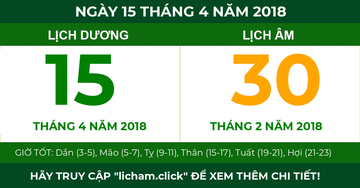 lịch âm ngày 15 tháng 4 năm 2018