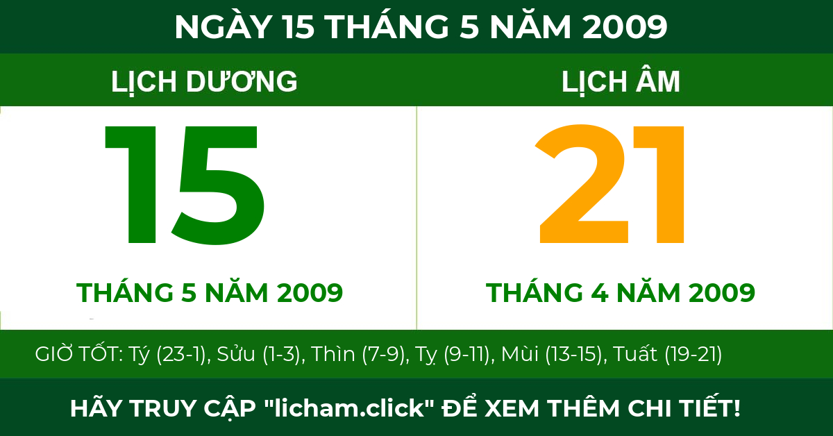 lịch âm ngày 15 tháng 5 năm 2009