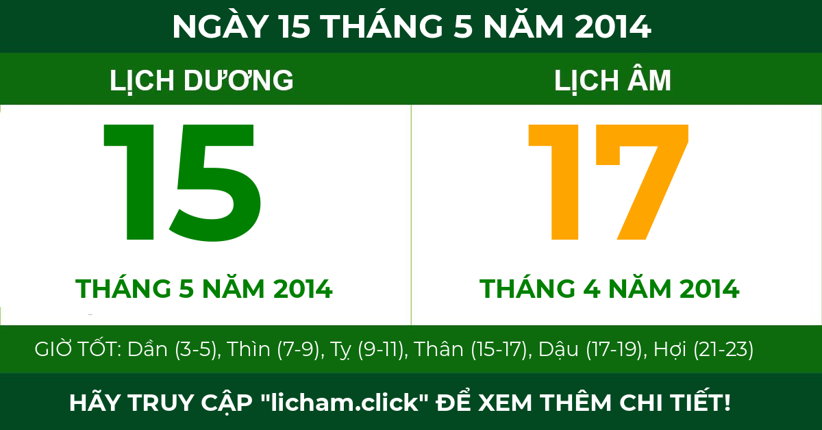 lịch âm ngày 15 tháng 5 năm 2014