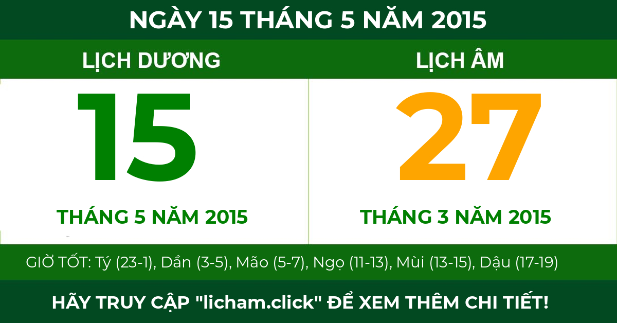 lịch âm ngày 15 tháng 5 năm 2015