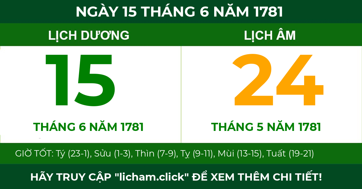 lịch âm ngày 15 tháng 6 năm 1781