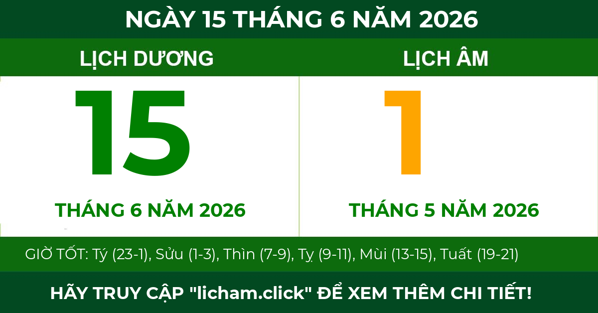 lịch âm ngày 15 tháng 6 năm 2026