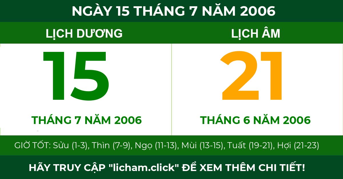lịch âm ngày 15 tháng 7 năm 2006