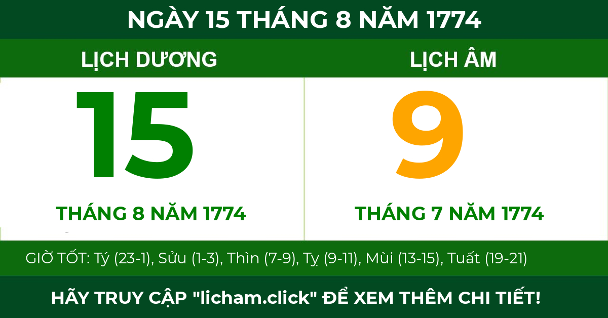 lịch âm ngày 15 tháng 8 năm 1774