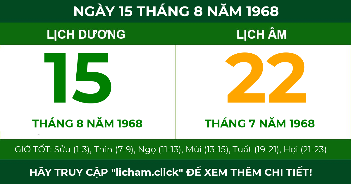 lịch âm ngày 15 tháng 8 năm 1968
