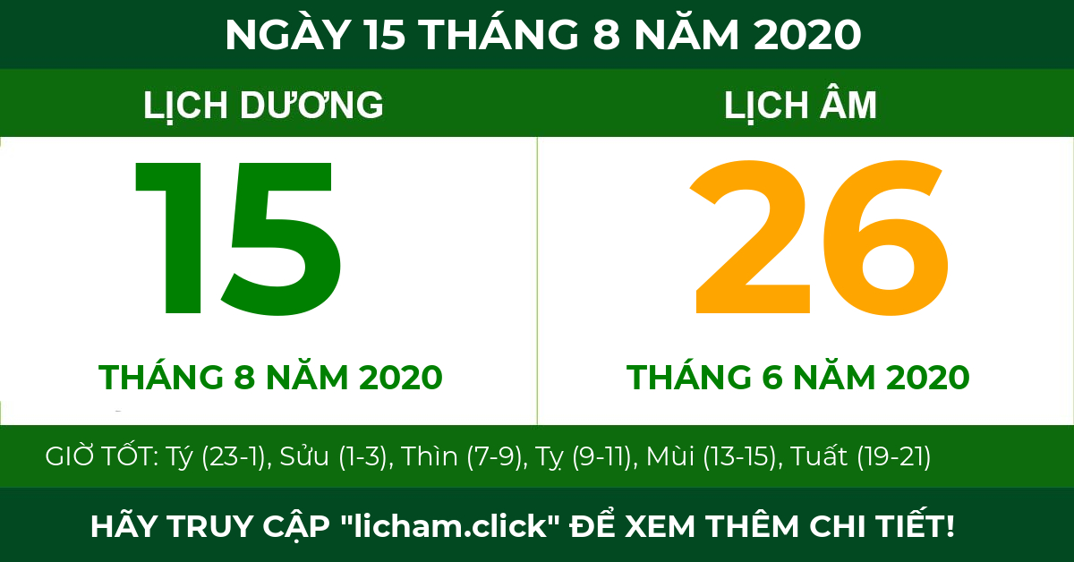 lịch âm ngày 15 tháng 8 năm 2020