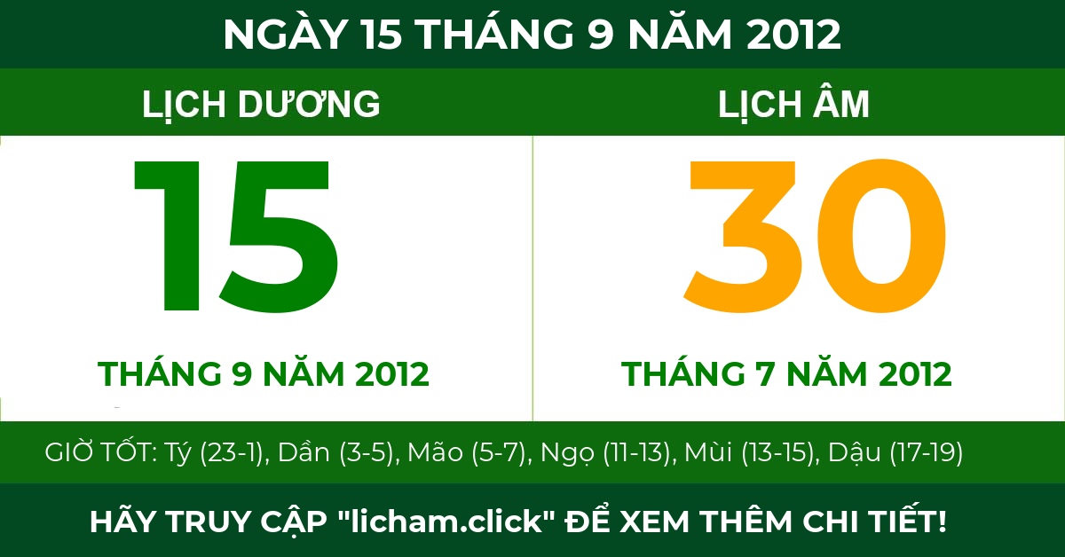 lịch âm ngày 15 tháng 9 năm 2012