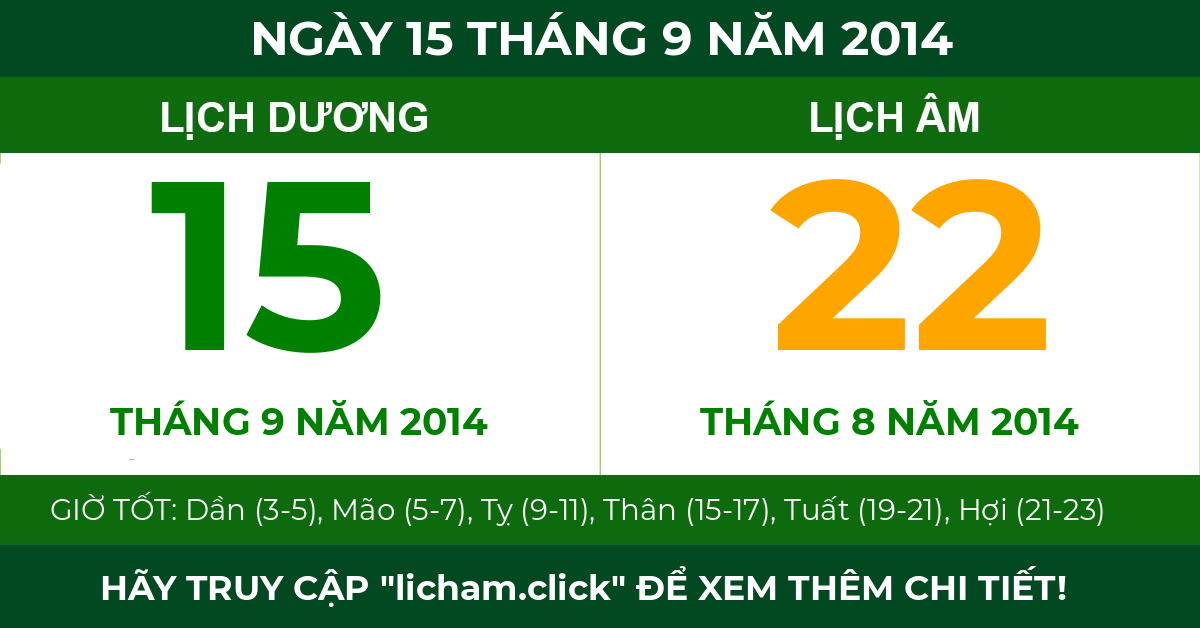 lịch âm ngày 15 tháng 9 năm 2014