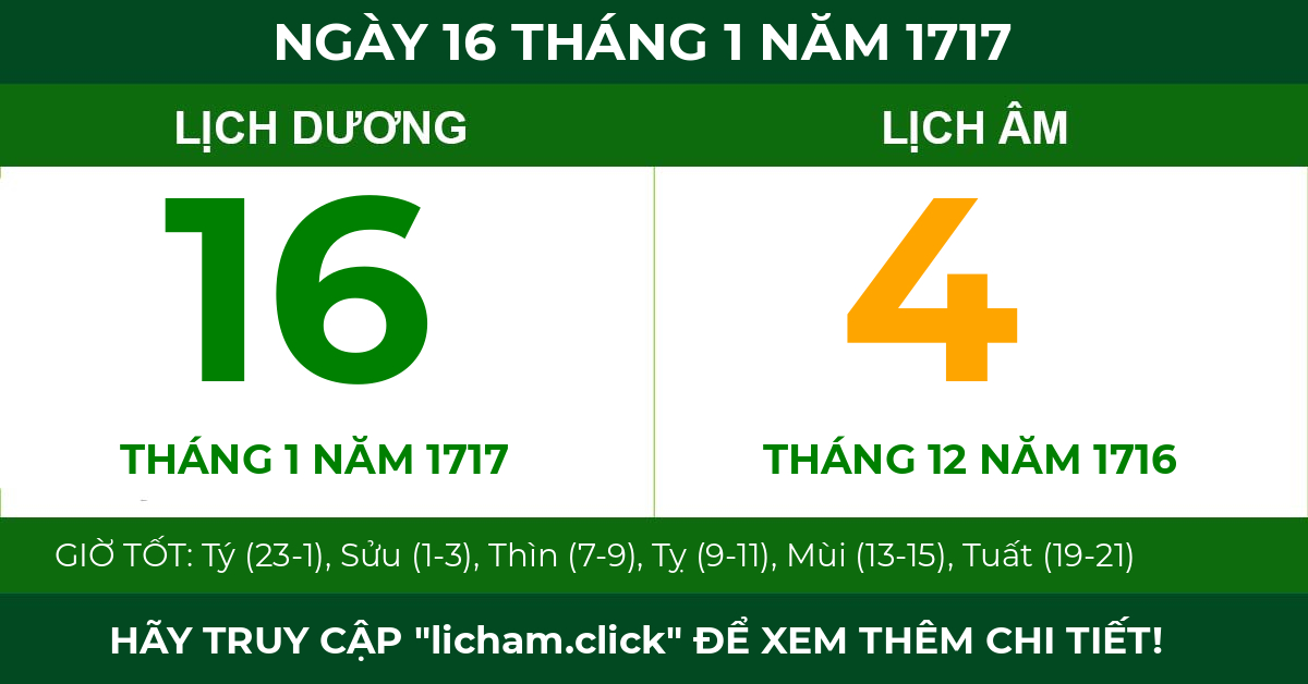 lịch âm ngày 16 tháng 1 năm 1717