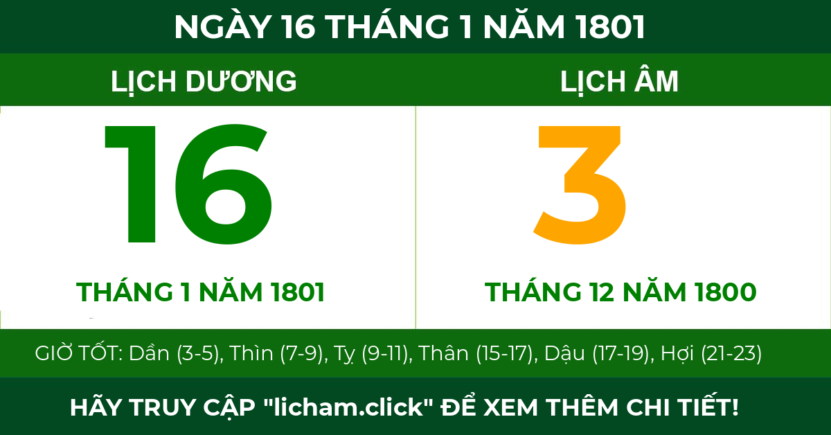 lịch âm ngày 16 tháng 1 năm 1801