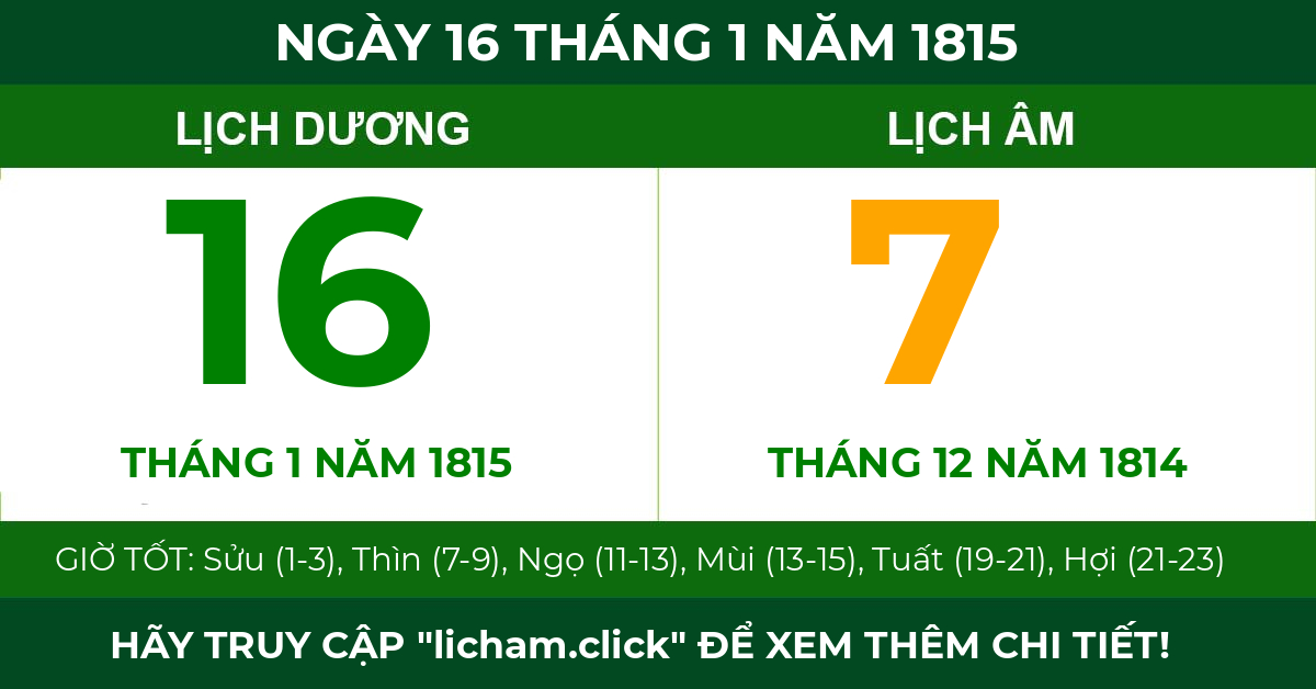 lịch âm ngày 16 tháng 1 năm 1815
