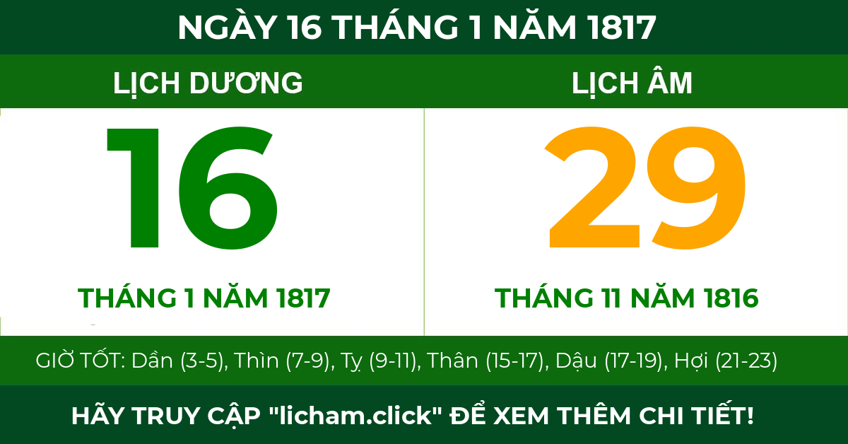 lịch âm ngày 16 tháng 1 năm 1817