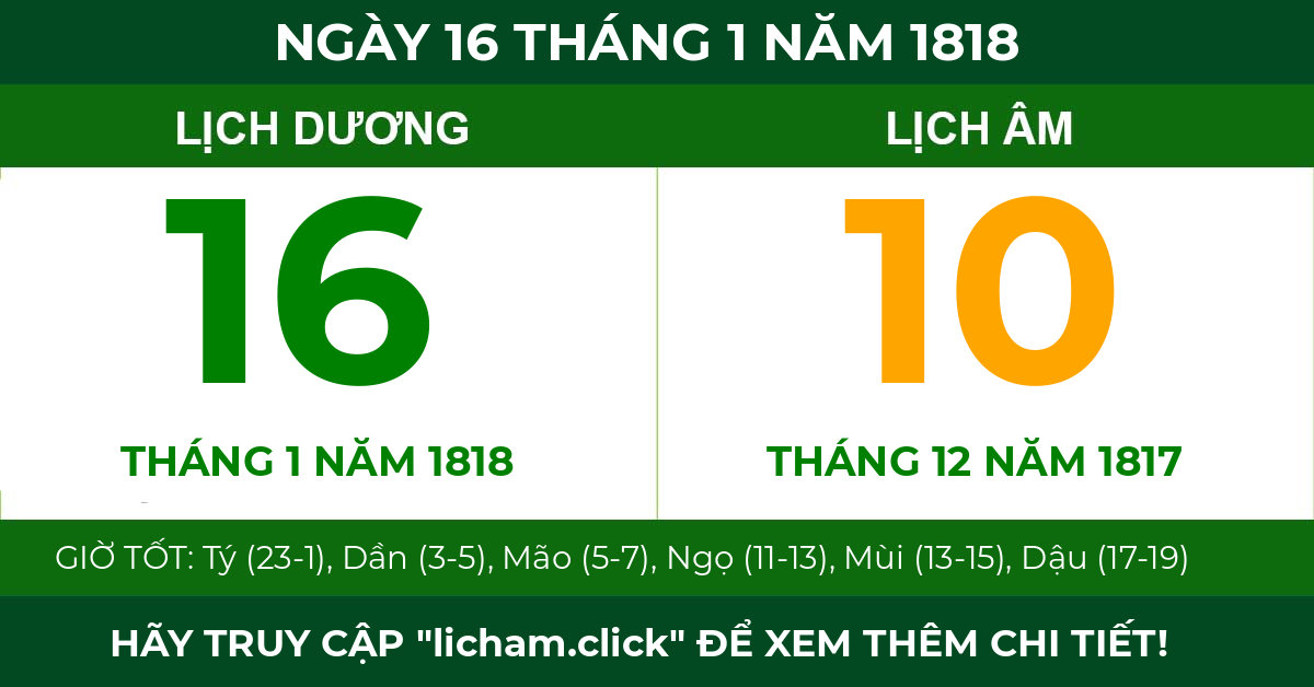 lịch âm ngày 16 tháng 1 năm 1818