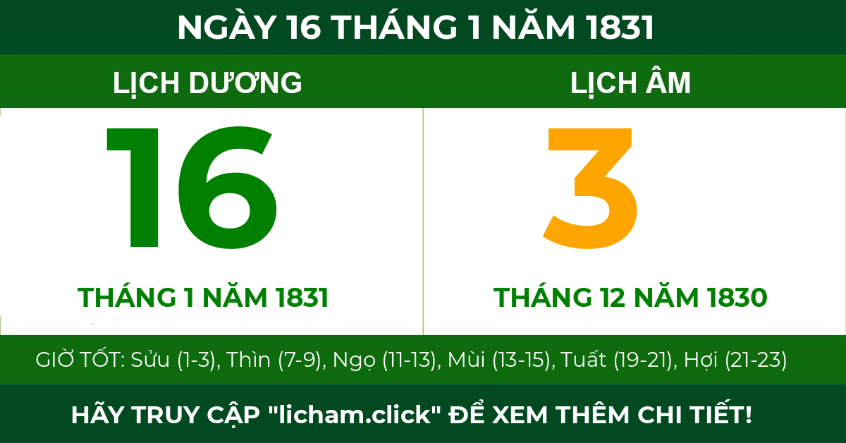lịch âm ngày 16 tháng 1 năm 1831