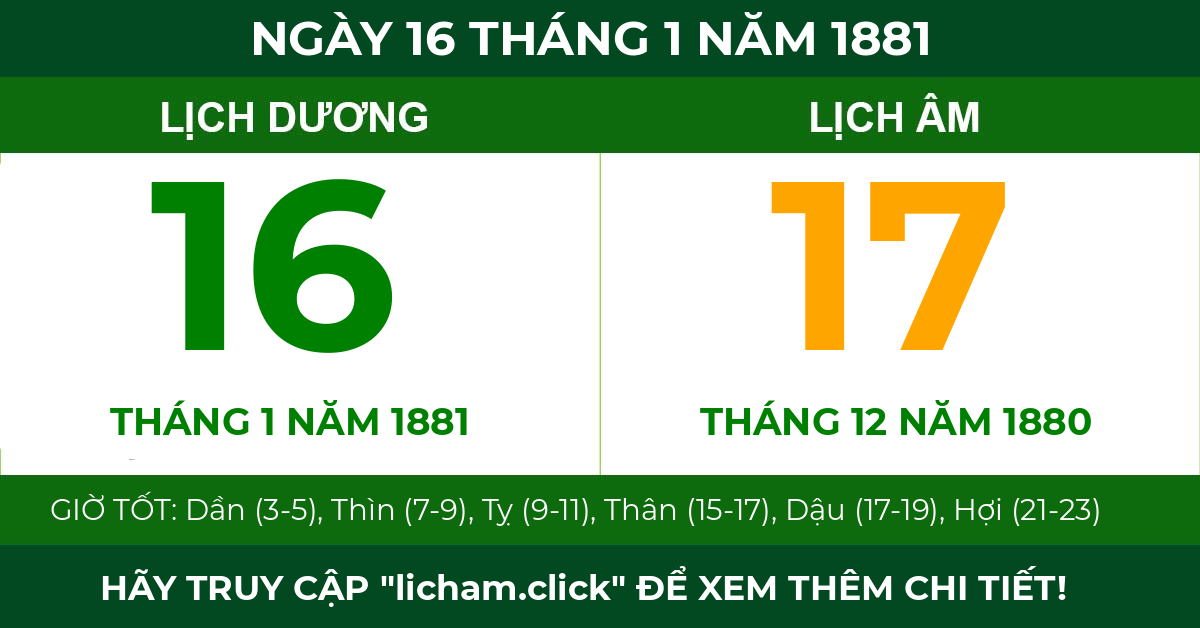 lịch âm ngày 16 tháng 1 năm 1881