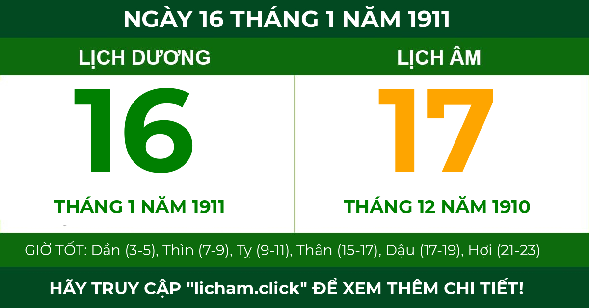 lịch âm ngày 16 tháng 1 năm 1911