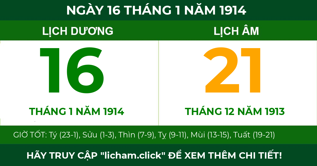 lịch âm ngày 16 tháng 1 năm 1914