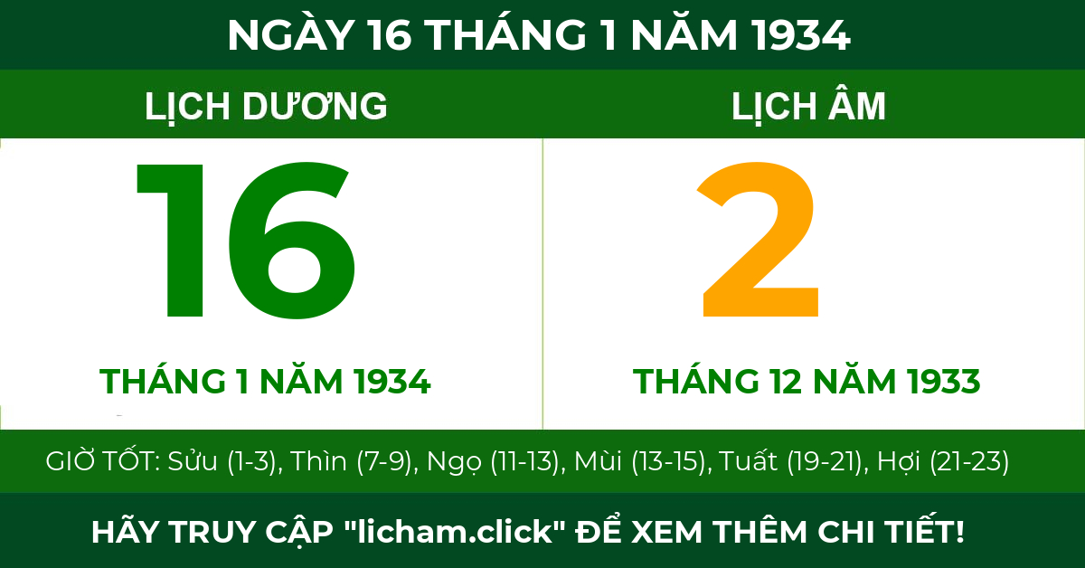 lịch âm ngày 16 tháng 1 năm 1934