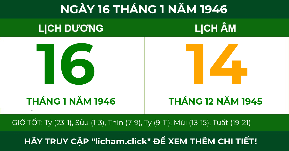 lịch âm ngày 16 tháng 1 năm 1946