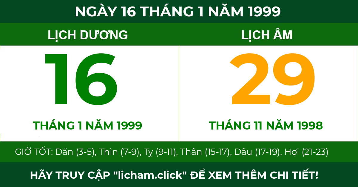 lịch âm ngày 16 tháng 1 năm 1999