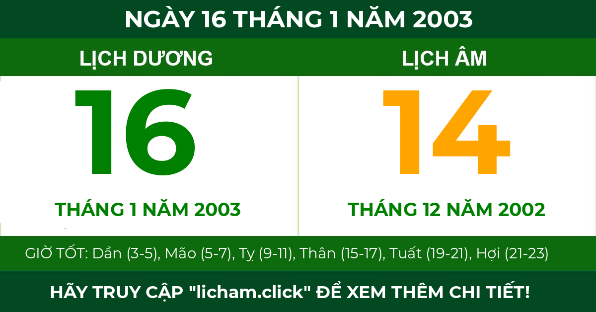 lịch âm ngày 16 tháng 1 năm 2003
