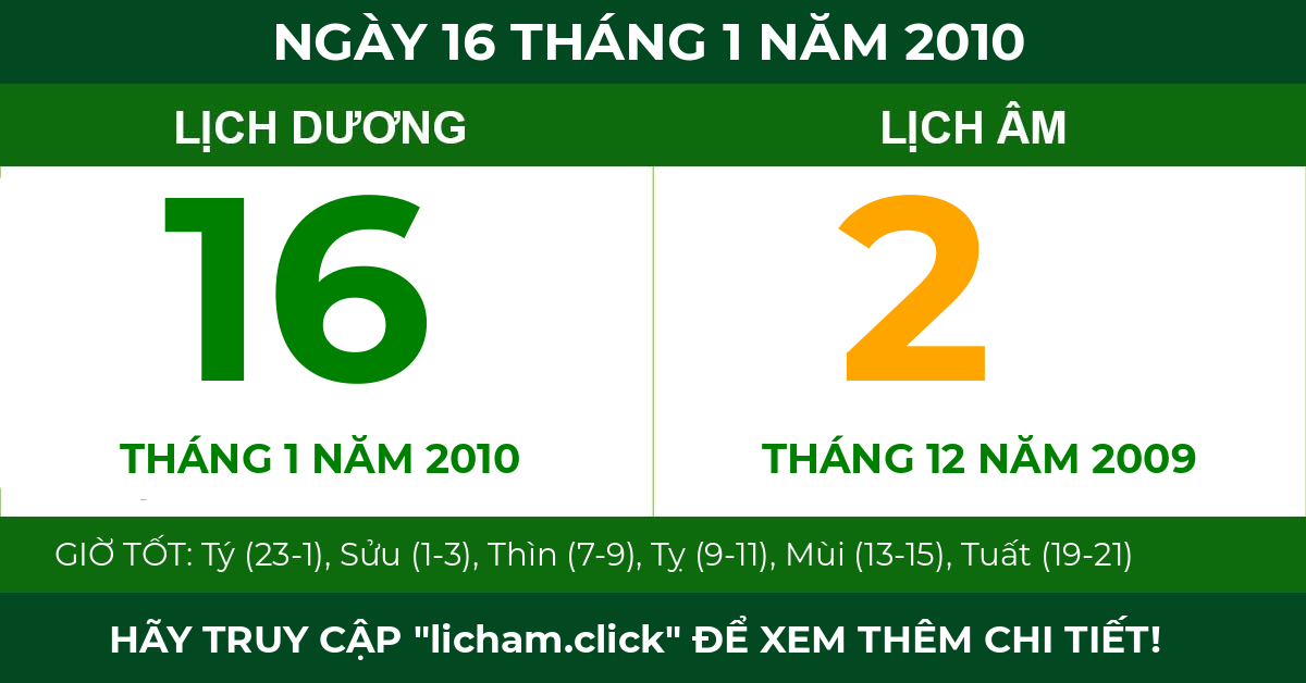 lịch âm ngày 16 tháng 1 năm 2010