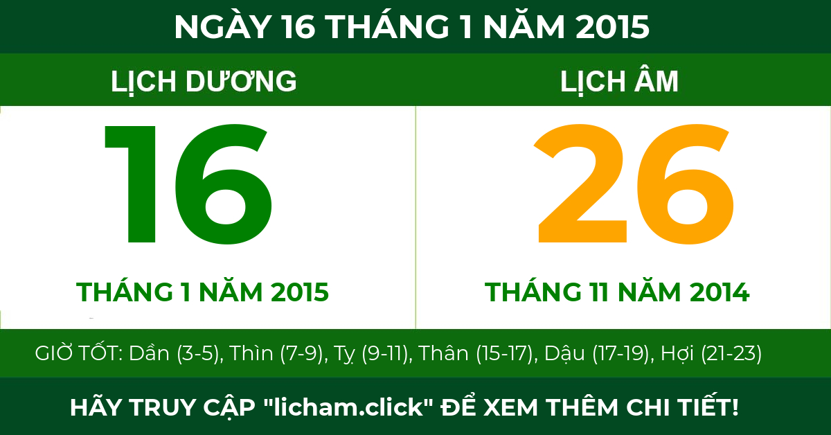 lịch âm ngày 16 tháng 1 năm 2015