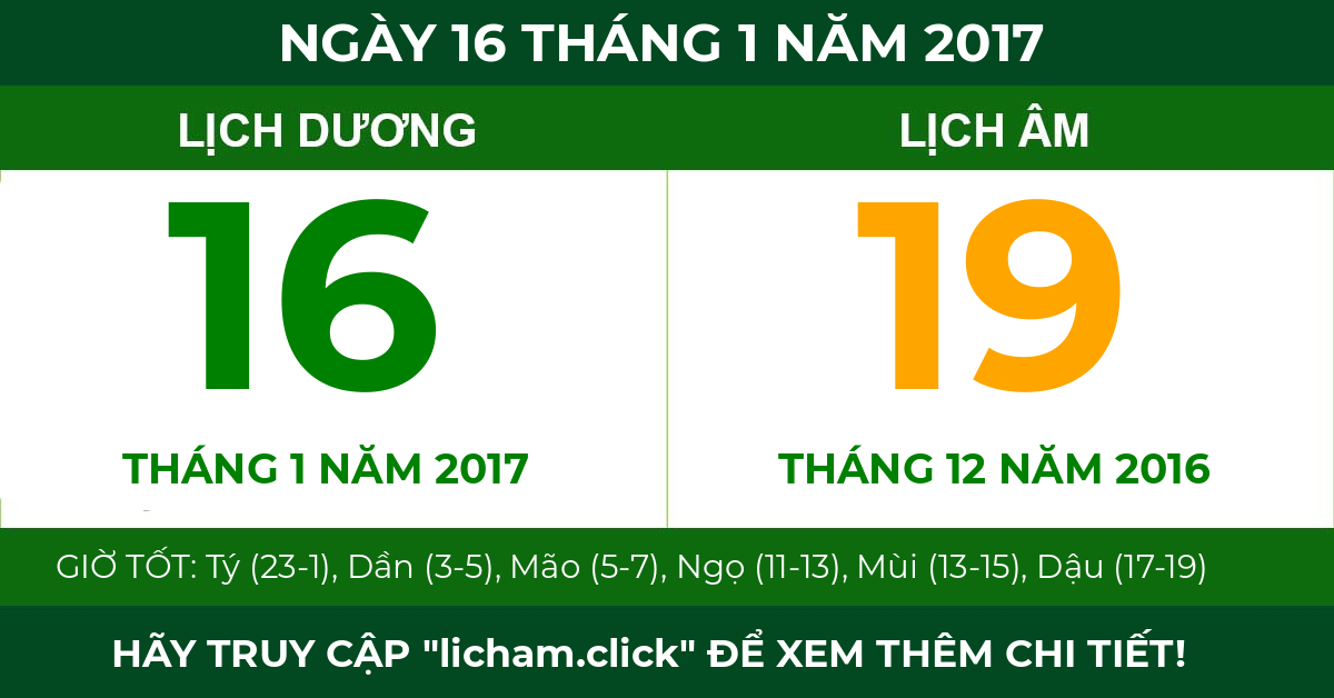 lịch âm ngày 16 tháng 1 năm 2017