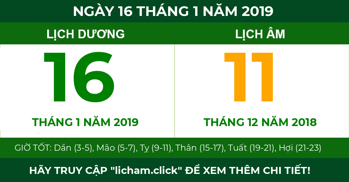 lịch âm ngày 16 tháng 1 năm 2019